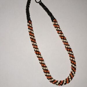 Spiral Rope Necklace w/ Orange Cream & Antique Goldtone Finish